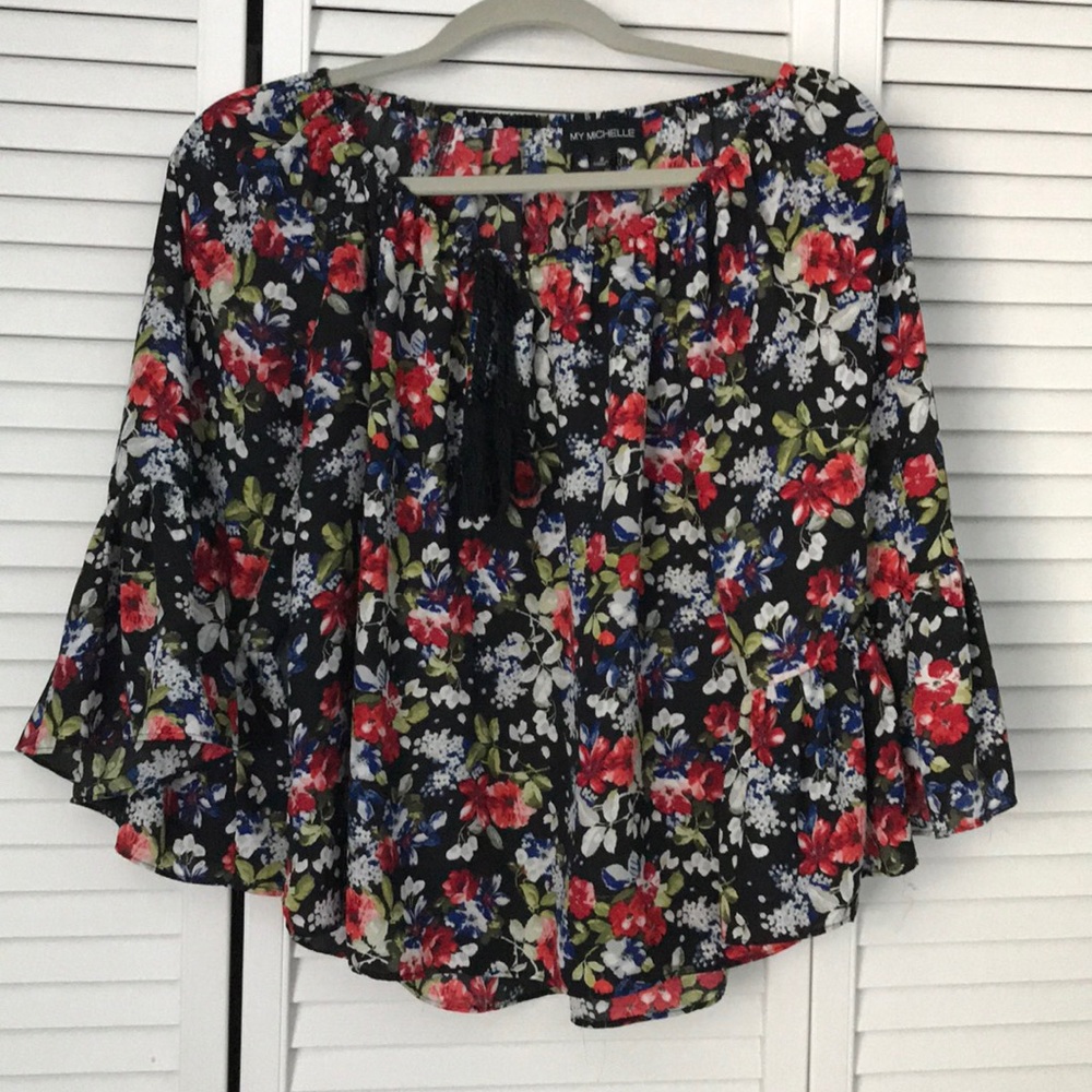 Black, floral blouse